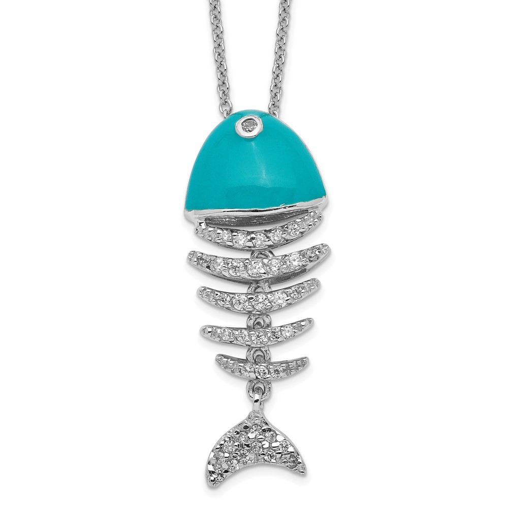 925 Sterling Silver Enameled Brilliant-cut CZ Fish 18 Inch Charm Necklace